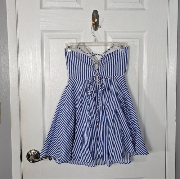 A'Gaci Lace-Up Blue and White Striped Strappy Corset Style Cotton Dress Size S - Picture 3 of 8